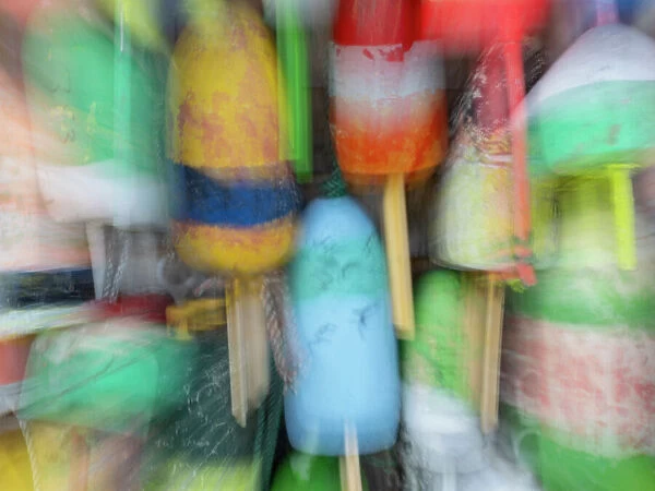 Abstract blur of floats for lobster traps For sale as Framed