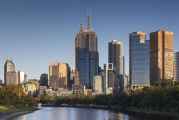 Australia, Victoria, VIC, Melbourne, skyline along Yarra River, morning