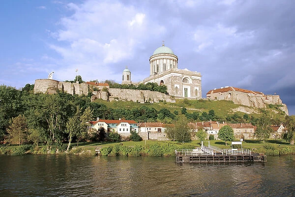 Basilica at a riverbank, Esztergom Basilica, Esztergom, Hungary. The largest in Hungary