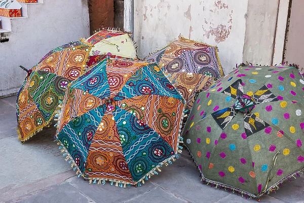 Colorful umbrellas for sale. Pink City. Jaipur. Rajasthan. India