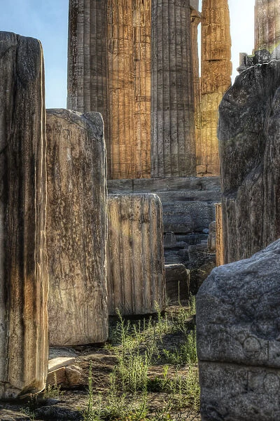 Details of columns on the Parthenon on the Acropolis in Athens, Greece