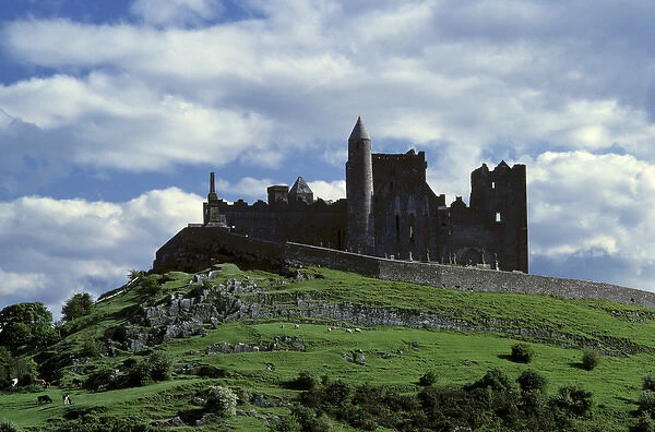 Europe, Ireland, Cashel. The Rock of Cashel sits on a high green hill in County Tipperary