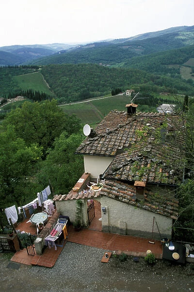 Europe, Italy, Tuscany, Siena, Chianti, Radda. Medieval village tile rooftops