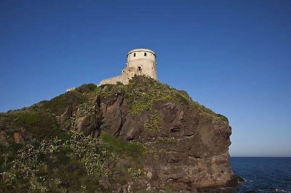 Italy, Sardinia, Nora. Spanish watchtower by the Laguna di Nora