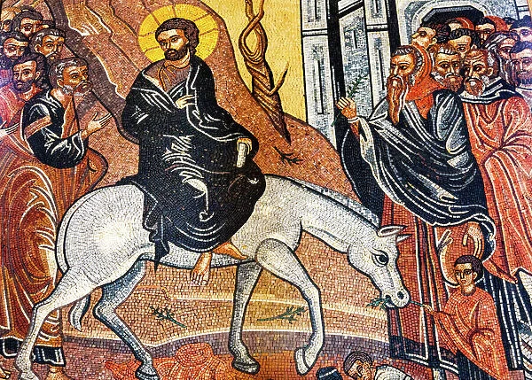 Jesus Christ Palm Sunday Donkey Mosaic Saint Georges Greek Orthodox Church Madaba Jordan