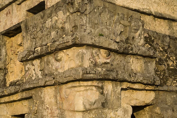 Mexico, Quintana Roo, near Cancun, Yucatan Peninsula, sculpture detail on Temple of the Frescoes