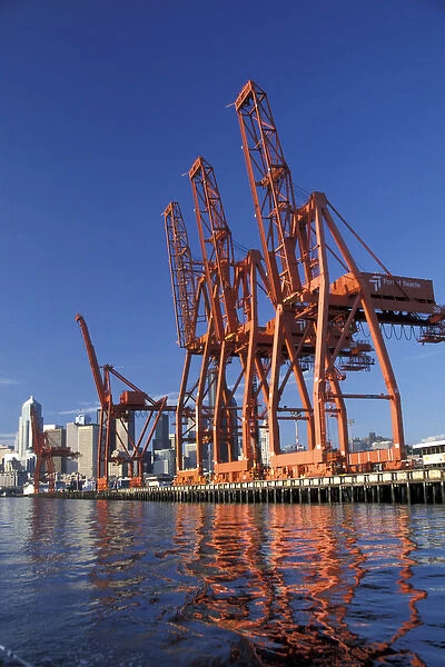 N. A. USA, Washington, Seattle. Cranes at Port of Seattle