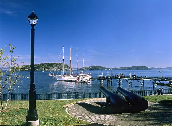 North America, Maine, New England, Bar Harbor. A beautiful four masted sailing ship