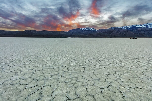 Playa at sunset with Steen Mountain on the Alvord Desert in Harney County, Oregon, USA
