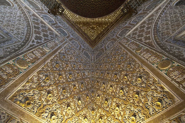 Spain, Seville. Alcazar (aka Reales Alcazares), Moorish  /  Mudejar style palace. Ornate