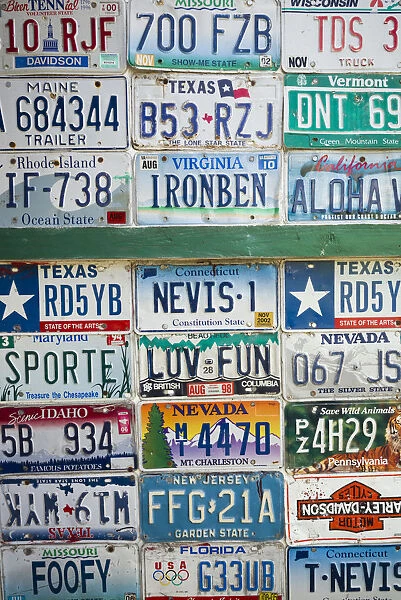 St. Kitts and Nevis, Nevis. Pinneys Beach, license plates