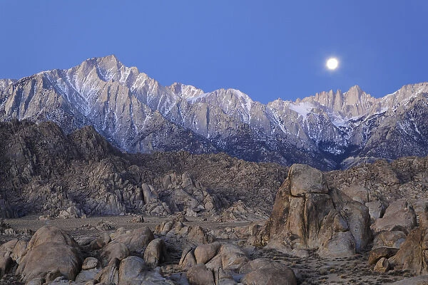 USA, California. Moonset on Lone Pine Peak and Mt