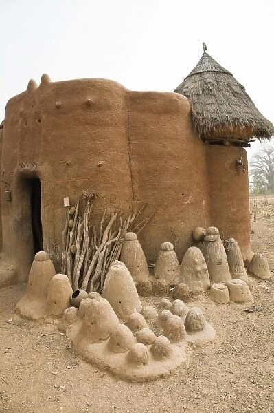 West Africa, Africa, Togo, Tamberma Region. Batammariba fetish objects against traditional