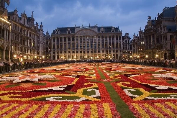 Wonderful night exposure of the beautiful Grand Place with the famous Flower Carpet