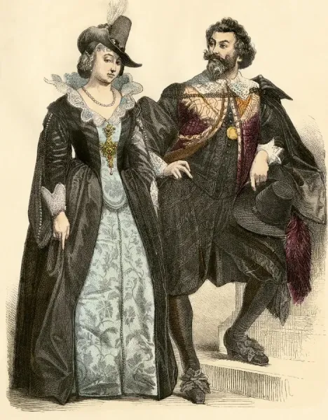 Well-to-do Dutch Couple, 17th Century Hand-Colored Art