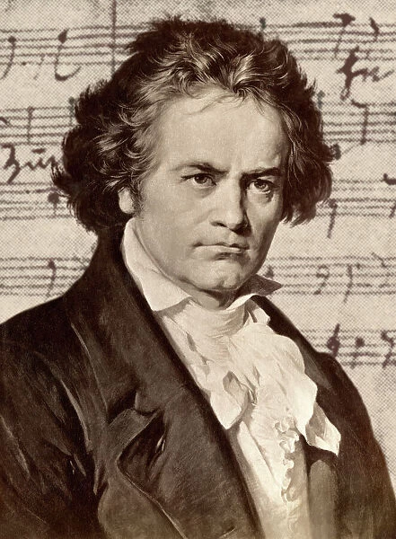 PMUS2C-00002. Ludwig van Beethoven with one of his manuscripts.