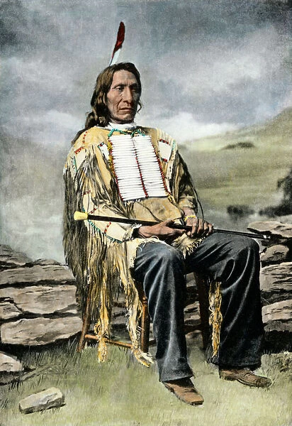 PNAT2A-00002. Red Cloud, or Mahpiua Luta, Oglala Sioux chief, in quilwork shirt, 1890s.