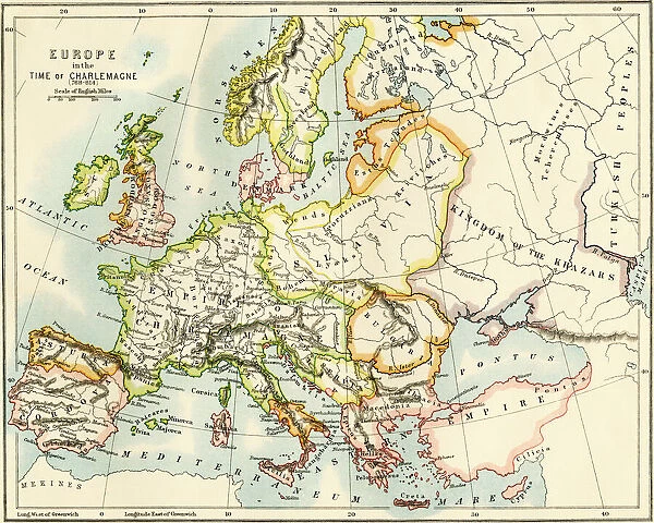 PROY2A-00017. Map of Europe in the time of Charlemagne, 768-814 AD.