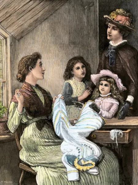 Hand-colored Woodcut Print of 19th-Century Home Life. Art Prints