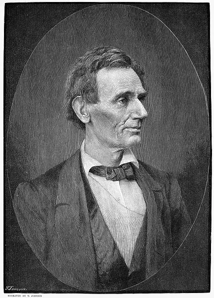 16th President of the United States. Wood engraving, 1886, by Thomas Johnson after a photograph of 1860