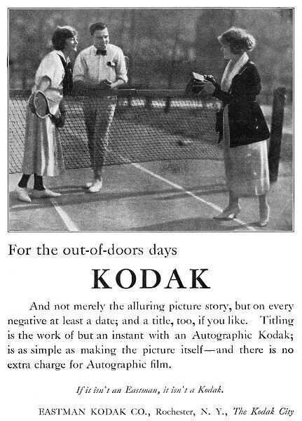 AD: KODAK, 1920. American advertisement for Kodak. Photograph, 1920