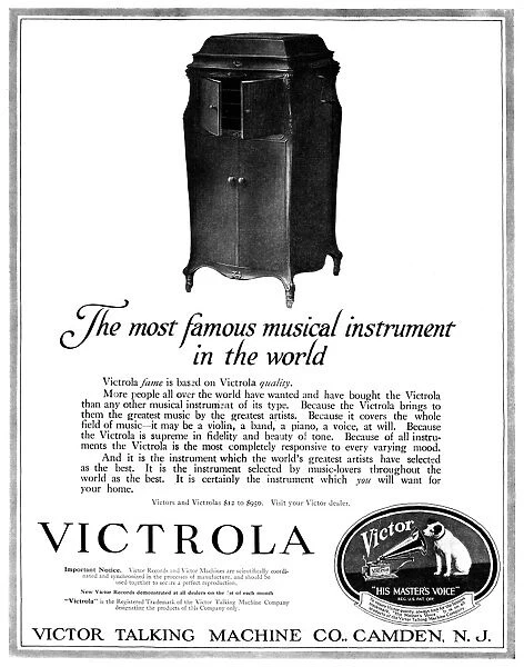 AD: VICTROLA, 1919. American advertisement for the Victrola, manufactured by the