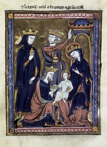 ADORATION OF MAGI. Illumination from a French Book of Hours, c1230