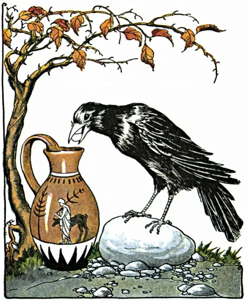 Framed Print of Aesop: The Crow and the Pitcher Print, 1919