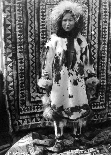 Canvas Print of ALASKA: ESKIMO WOMAN. Eskimo woman wearing clothing made of  fur, Alaska. Photograph