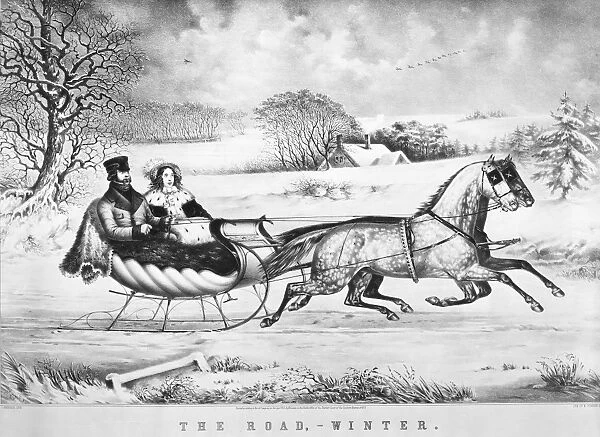 AMERICA: SLEIGHING, 1853. The Road, Winter. Lithograph, 1853, by Nathaniel Currier