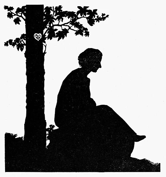 ASMUS: WOMAN. Absorbed in thought. 19th century silhouette by Hildagard Asmus