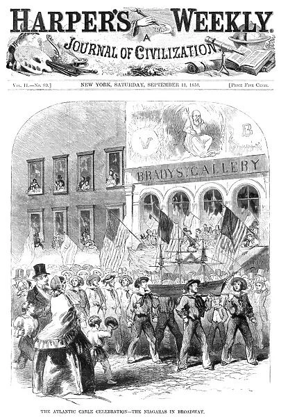 ATLANTIC CABLE PARADE, 1858. The Atlantic Cable celebration - The Niagaras in Broadway