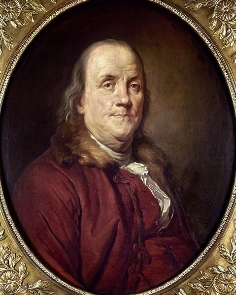 BENJAMIN FRANKLIN (1706-1790). American printer, publisher, scientist, inventor, statesman and diplomat. Oil on canvas, c1785, after Joseph Siffred Duplessis, first owned by Thomas Jefferson