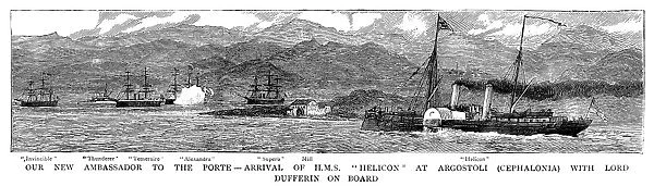 BRITISH FLEET, 1881. The steamship HMS Helicon (right), with Lord Dufferin, the