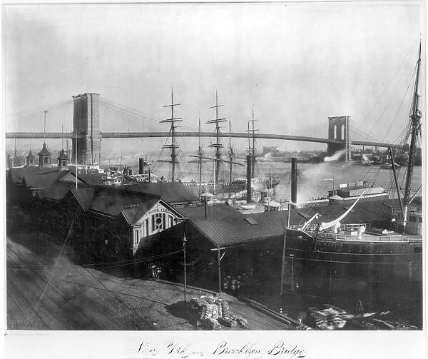 BROOKLYN BRIDGE, c1900. View of the Brooklyn Bridge and Manhattan from the Brooklyn side