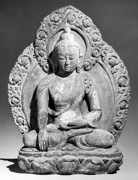 Print of Buddha in earth-touching mudra (gesture). Terracotta, 16th-17th  century