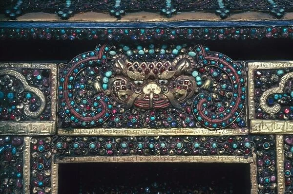 Detail of a Buddhist shrine from Nepal, inlaid with precious stones, 19th century