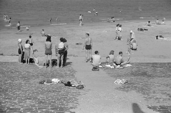 CHICAGO: BEACH, 1941. The Ohio Street bathing beach on Lake Michigan in Chicago, Illinois