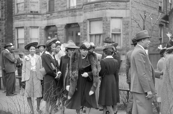 CHICAGO: EASTER, 1941. Congregation outside of a church on the South Side of Chicago