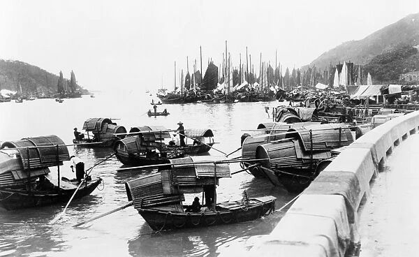 CHINA: HONG KONG, c1920. Sampan boats at a suburb waterfront in Hong Kong, China