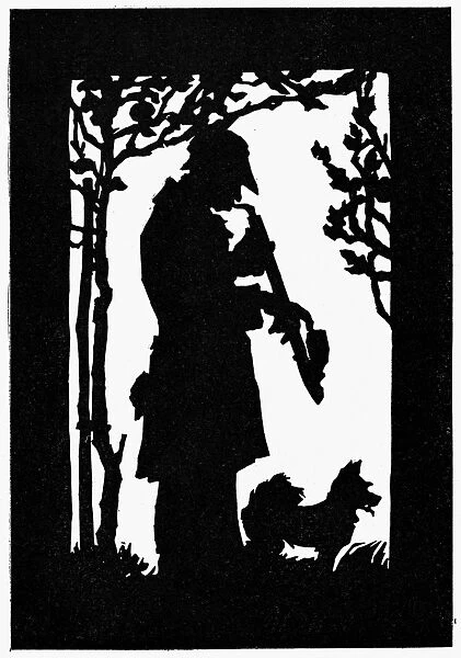ECKSTEIN: MAN AND DOG. German silhouette by W. Eckstein, 19th century