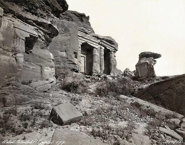 EGYPT: GEBEL EL-SILSILA. Ruins of rock-cut shrines at the quarry site of Gebel el-Silsila, Egypt