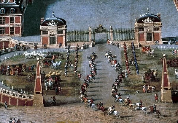 FRANCE: VERSAILLES, 1668. In a spiral pattern, members of the kings cavalry ride
