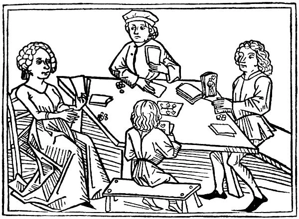 GAMBLING, 1472. Gambling with cards. Woodcut from Meister Ingolds Das goldene Spiel