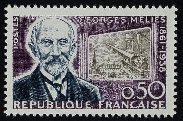 GEORGES MELIES (1861-1938). Depicted on French postage stamp with a scene from his 1902 film A Trip to the Moon ( Le voyage dans la lune )