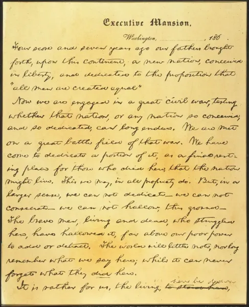 GETTYSBURG ADDRESS. First page of the Nicolay copy