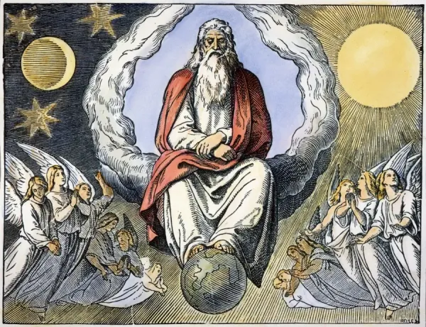 Genesis 2: 2-3 Wood Engraving Print, German, 19th century. Art