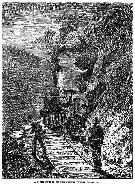 GREAT RAILROAD STRIKE, 1877. National Guardsmen patrol the Lehigh Valley Railroad