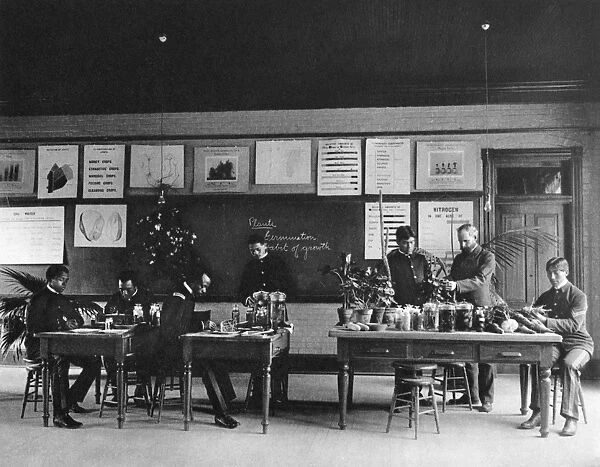 HAMPTON INSTITUTE, c1900. An agriculture class studying plant seeds at Hampton Institute