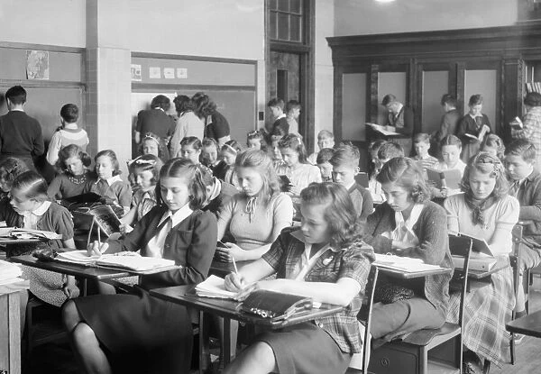 HIGH SCHOOL CLASS, c1936. Students in a classroom at Rockville High School in Rockville, Maryland